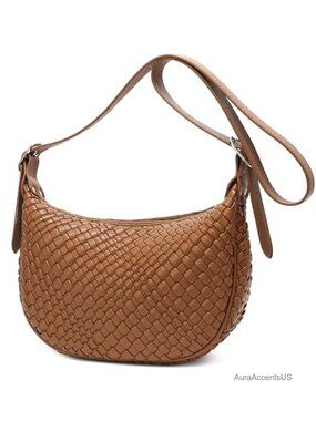 Woven Crescent Crossbody Bag Vegan Leather Shoulder Bag